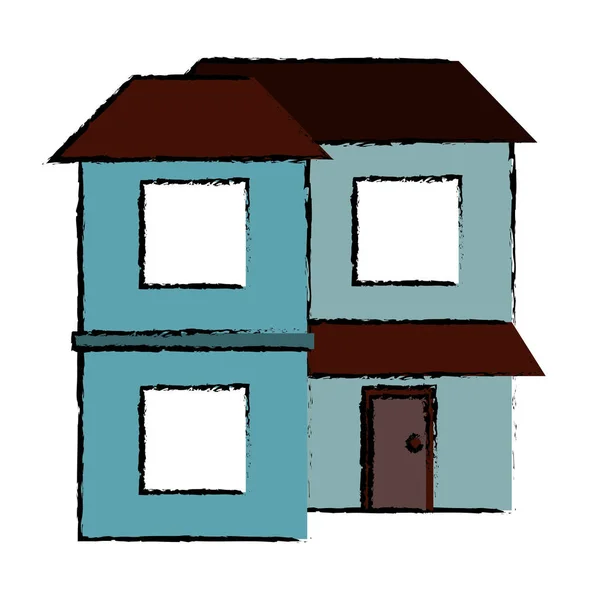 Dessin bleu maison deux étages fenêtres toit brun — Image vectorielle