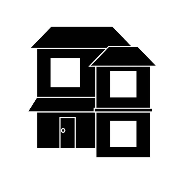 Silhouette Haus zwei Stockwerke aus Fenstern braunes Dach — Stockvektor