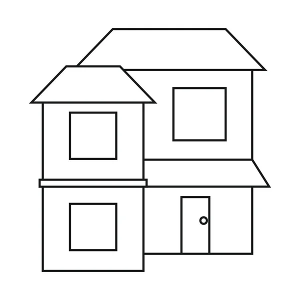 Casa dois andares para fora janelas contorno telhado marrom — Vetor de Stock
