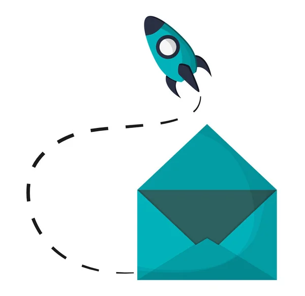 E-post kuvert öppen raket start — Stock vektor