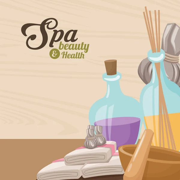 Spa belleza y salud toalla aroma terapia herbario — Vector de stock