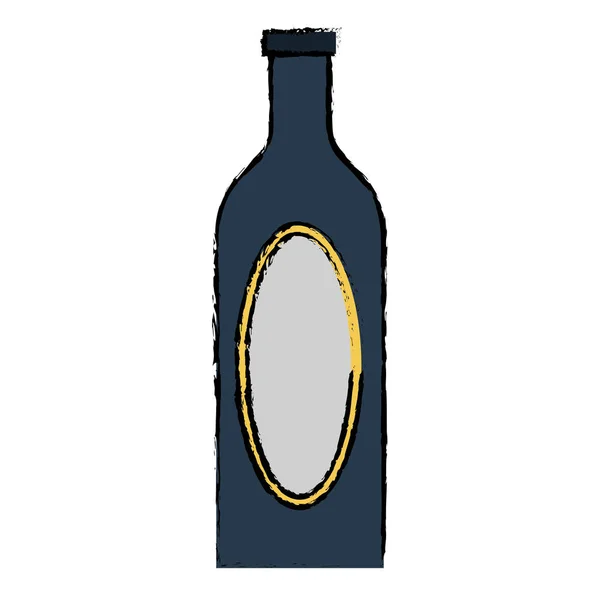 Drawing blue bottle wine cap blank label — Stock Vector