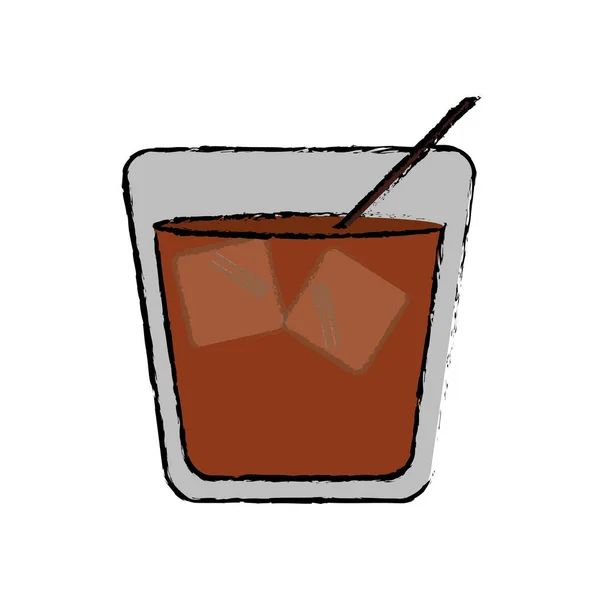Zeichnung Glas Cocktail Eisgetränk Stroh — Stockvektor