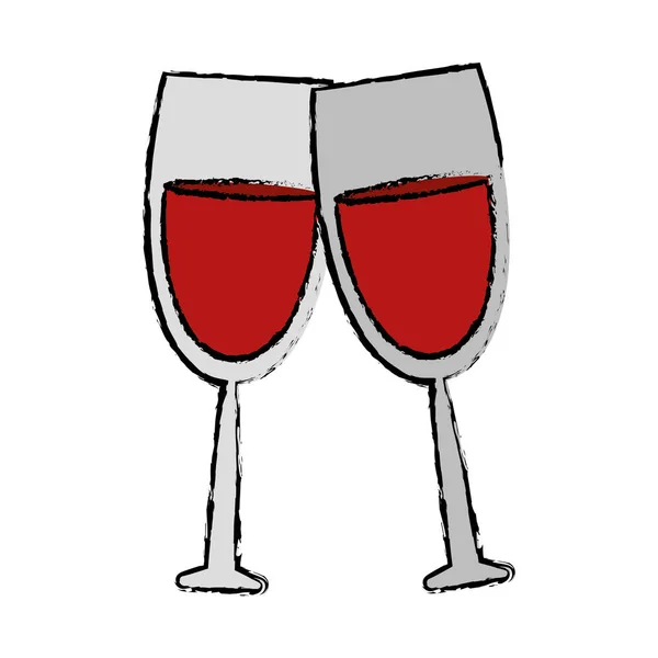 Zeichnung zwei Glas Rotwein trinken — Stockvektor