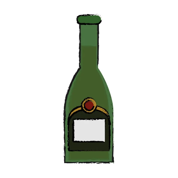 Tekening van de groene fles champagne kunststof kurk overzicht — Stockvector