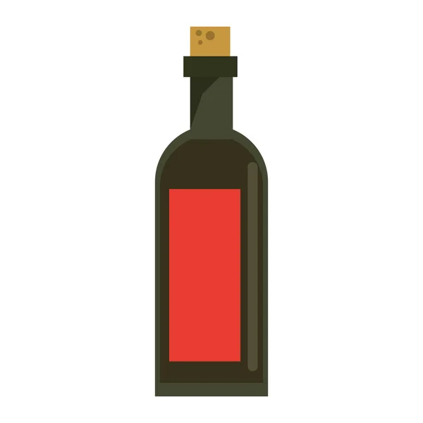 Fekete palack bor, vörös címke — Stock Vector