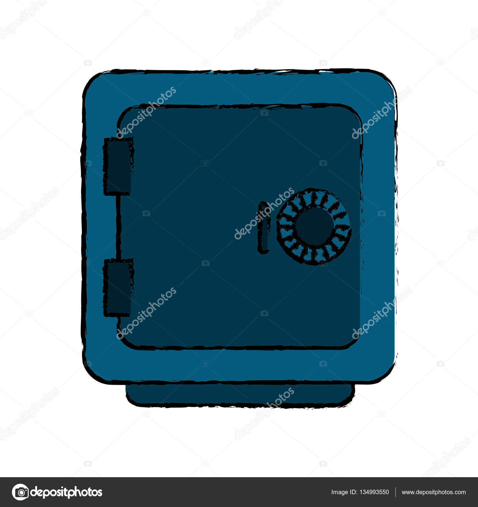 Drawing Blue Closed Safe Box Money Bank Stock Vector - 