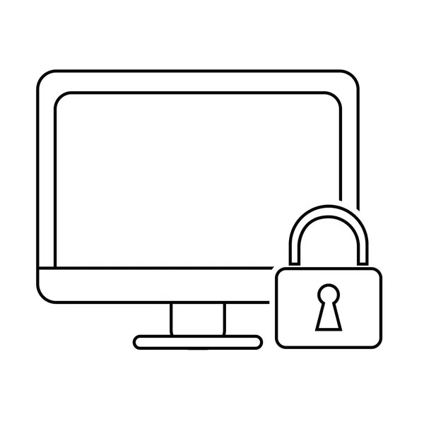 Computador internet segurança sistema de tecnologia esboço — Vetor de Stock