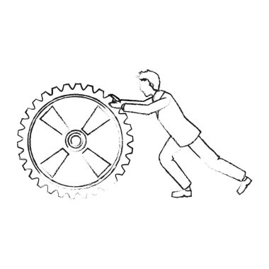 İzole iş adamı ve dişli tasarım
