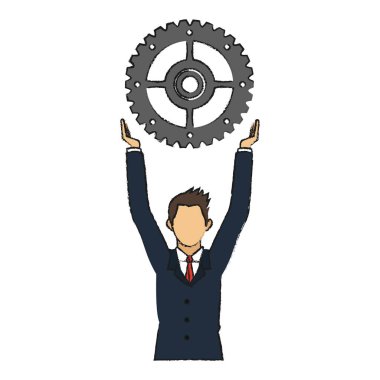 İzole iş adamı ve dişli tasarım