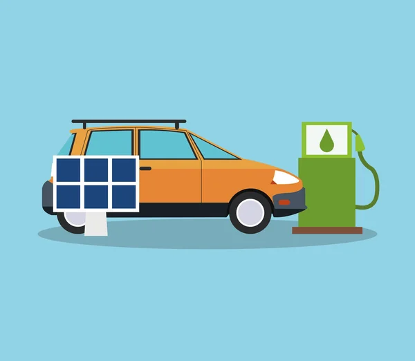 Panel solar del coche y diseño de biocombustible — Vector de stock