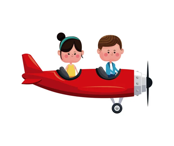 Couple flying red plane romantic valentine — Stock Vector