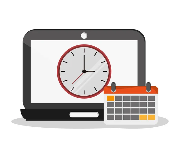 Laptop clock calendar and Worktime design — Stock Vector