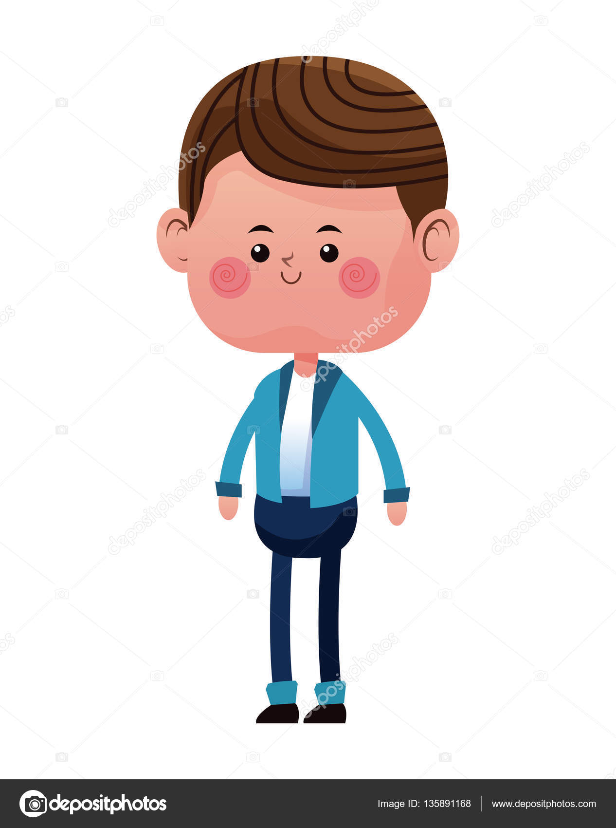 Cute boy standing with blue jacket Stock Vector by ©jemastock