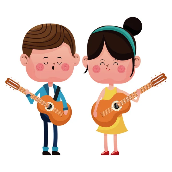 Erkek ve kız mutlu aşk şarkı gitar ile — Stok Vektör