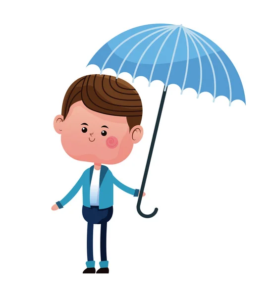 Niño sonrisa paraguas azul chaqueta — Archivo Imágenes Vectoriales