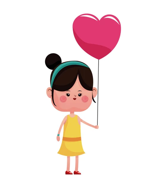 Chica rosa corazón globo feliz — Vector de stock