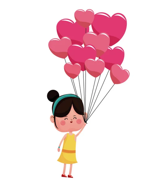 Meisje met ballonnen roze harten Valentijn — Stockvector