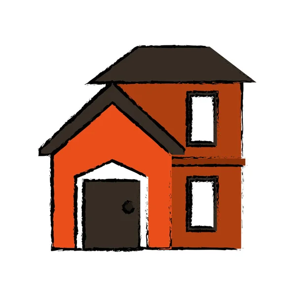 Zeichnung orange Haus Eigenheimeigentum rundes Fenster — Stockvektor
