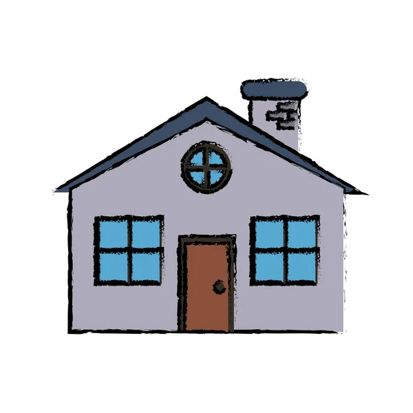 Dessin maison familiale détaillée cheminée traditionnelle — Image vectorielle