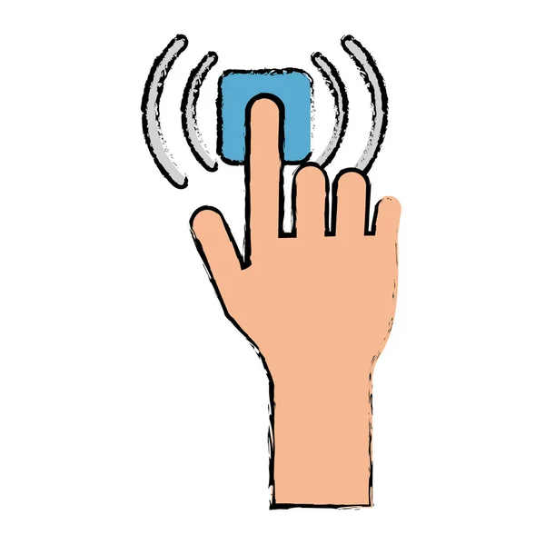 Rysunek ręka dotknąć przycisk wifi grafiki — Wektor stockowy
