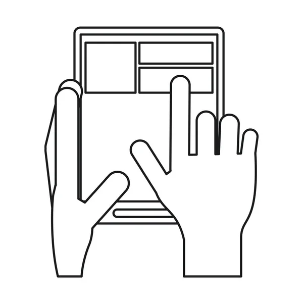 Linea di pagina web tablet touch mano — Vettoriale Stock