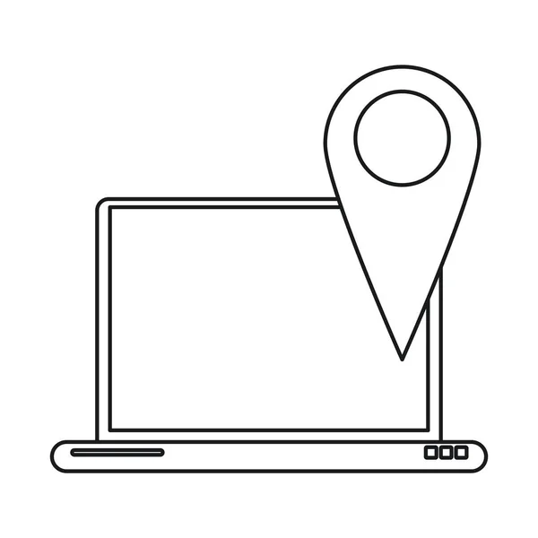 Laptop pin kaart app gps lijn — Stockvector