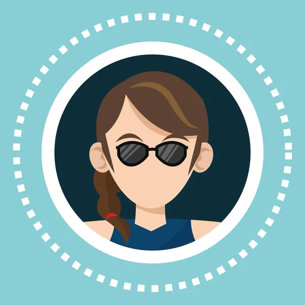 Postava dívky sluneční brýle sociální média — Stockový vektor