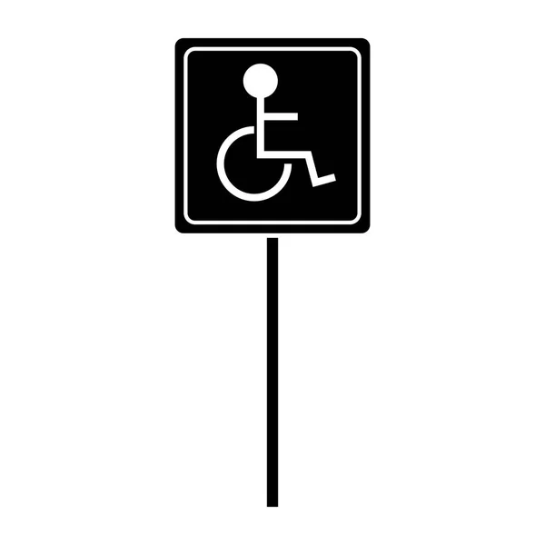 Silhouet uitgeschakeld persoon rolstoel teken weg — Stockvector