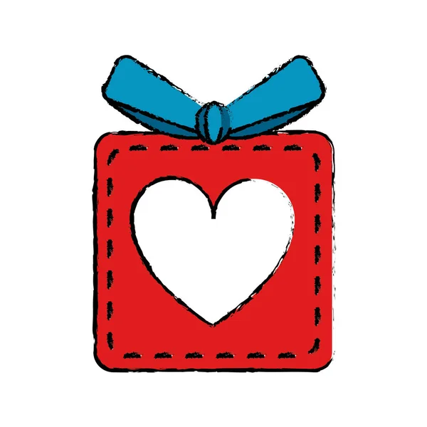 Ritning röda rutan hjärta kärlek som gåva närvarande — Stock vektor