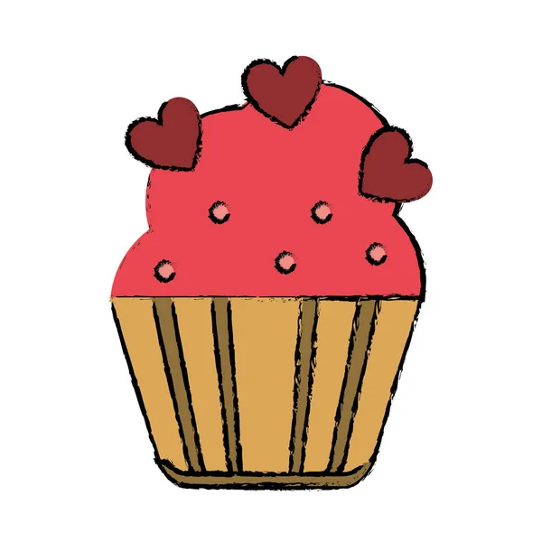 Disegno tazza torta amore cuori — Vettoriale Stock