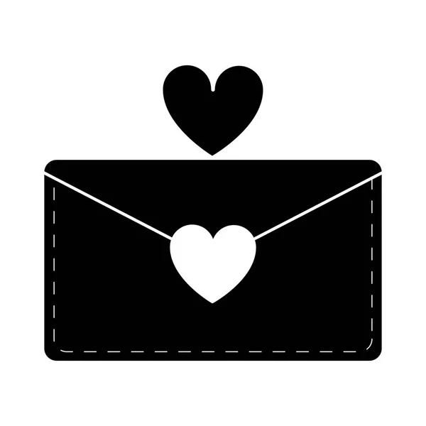 Silueta correo electrónico sobre mensaje amor — Vector de stock