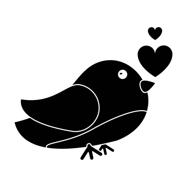 Silhouet schattige vogel hart loveling — Stockvector