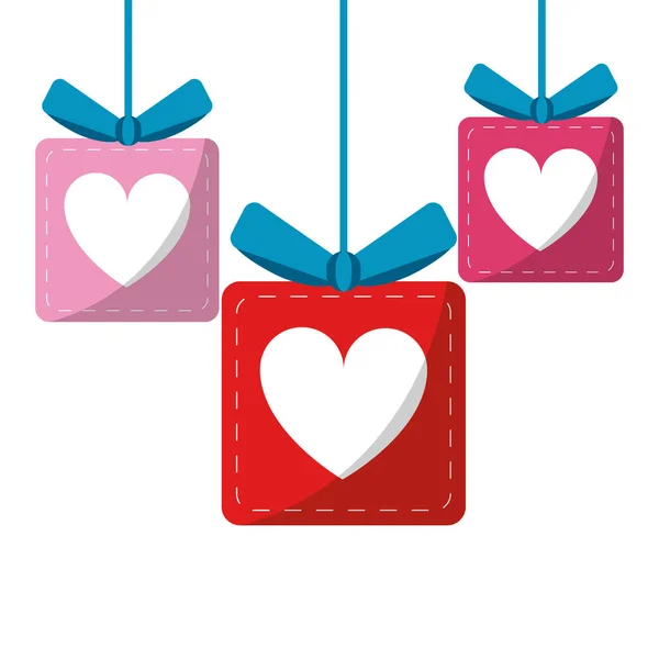 Ställ in box hjärta kärlek som gåva närvarande — Stock vektor