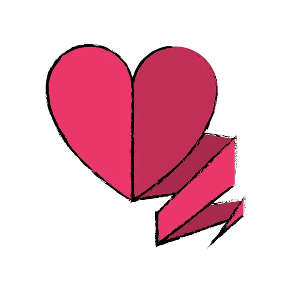 Малюнок любовного серця зі стрічковим прикрасою — стоковий вектор