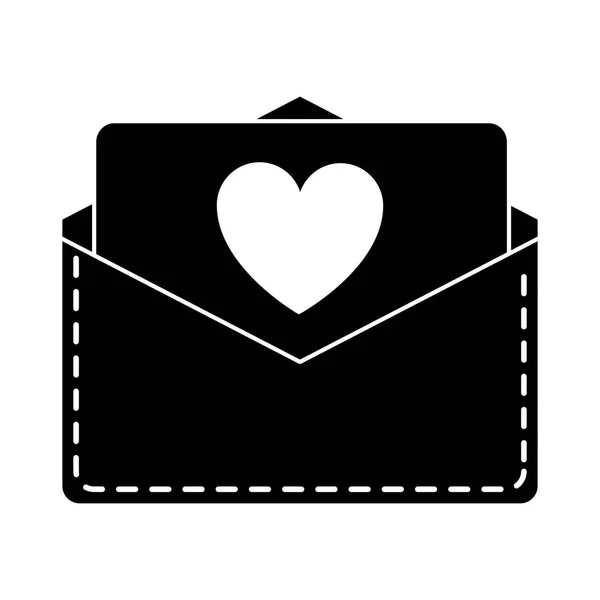 Silhouet liefdesbrief hart envelop Valentijn mail — Stockvector