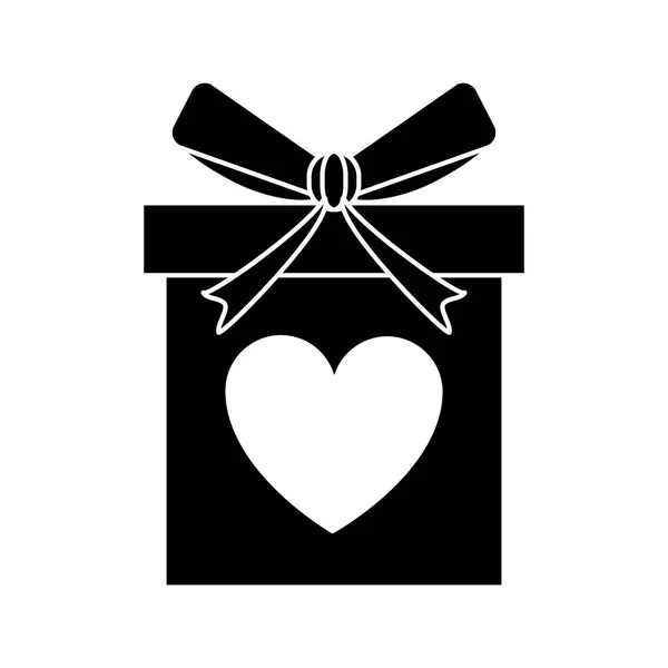 Boîte cadeau amour silhouette arc enveloppé — Image vectorielle