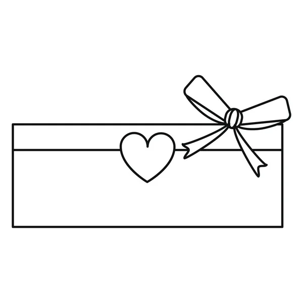 Amour boîte en carton arc coeur romance ligne cadeau — Image vectorielle