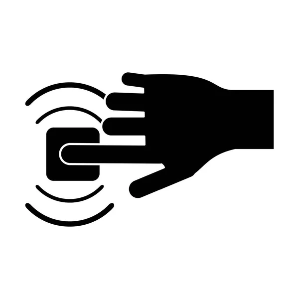 Silhouette mano pulsante wifi grafico — Vettoriale Stock