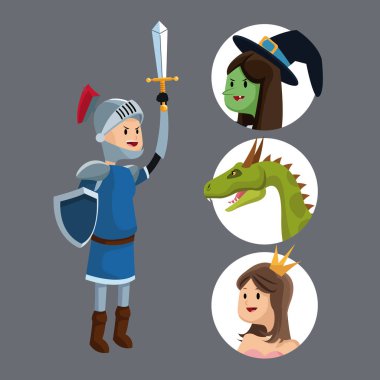 Şövalye kılıç kalkan Prenses ejderha cadı