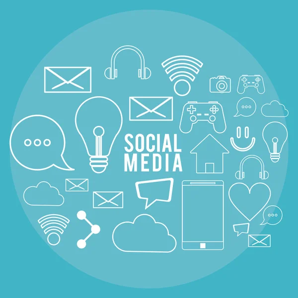 Sociala medier kommunikation teknik digital affisch blå bakgrund — Stock vektor