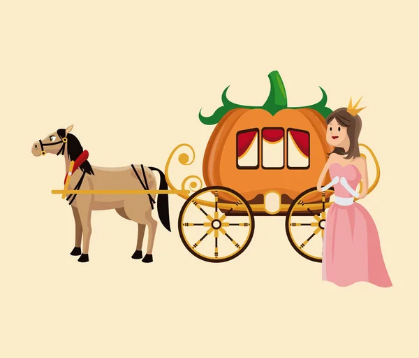 Princess with pumpkin carriage horse — Stock Vector