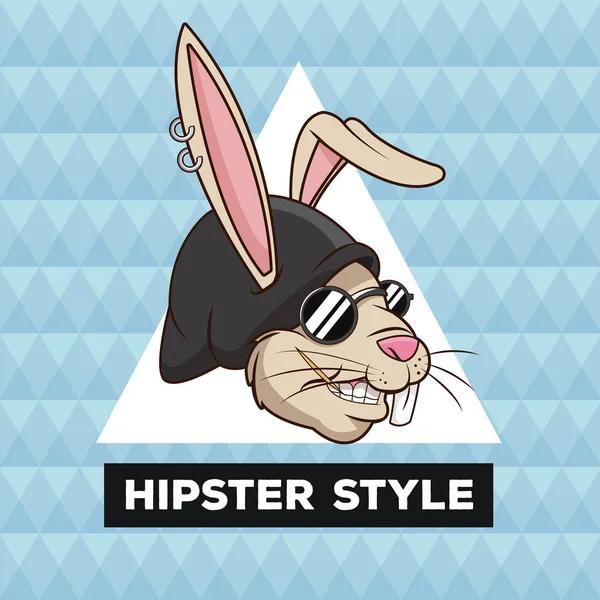 Retrato divertido conejo hipster estilo peludo fondo geométrico — Vector de stock