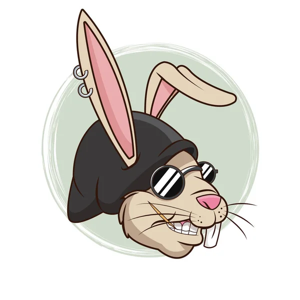 Retrato engraçado coelho piercing chapéu sorriso hipster estilo — Vetor de Stock