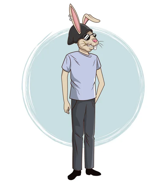 Legrační králík styl bederní piercing tričko a brýle — Stockový vektor