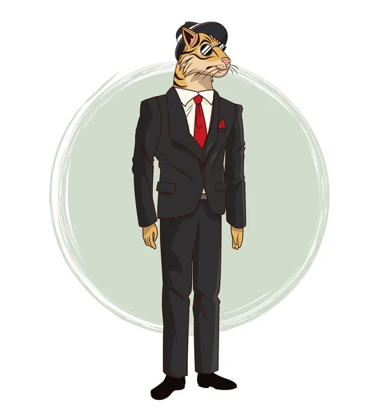 Hipster style tiger sunglasses red tie suit — Stock Vector