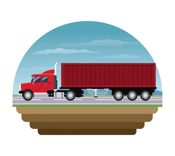 红色的集装箱卡车装运货物邮票 — 图库矢量图片