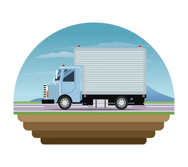 Blue truck cargo delivery transport stamp — Stock Vector