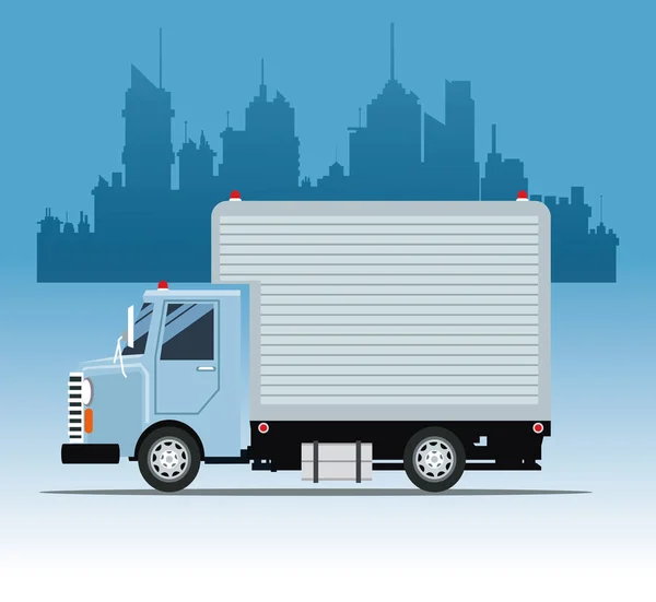 Camión servicio comercial fondo urbano — Vector de stock