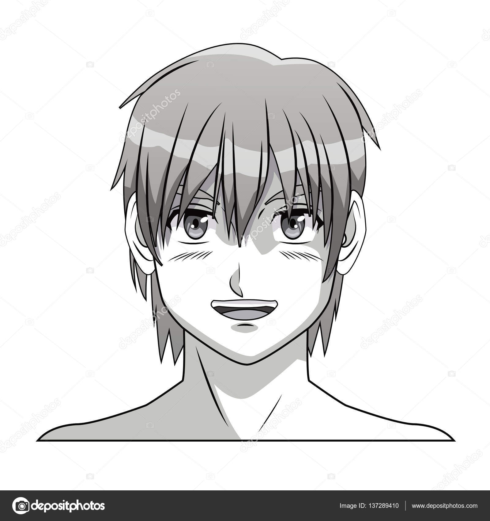 Rosto menino anime mangá banda desenhada imagem vetorial de